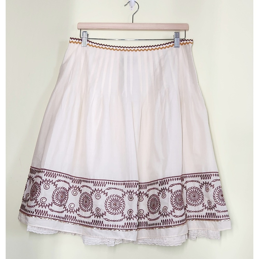 The Limited A-line Skirt Women 10 Cream NWT Boho Embroidered Sequin Fairy Grunge